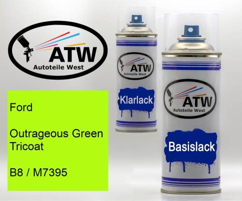 Ford, Outrageous Green Tricoat, B8 / M7395: 400ml Sprühdose + 400ml Klarlack - Set, von ATW Autoteile West.